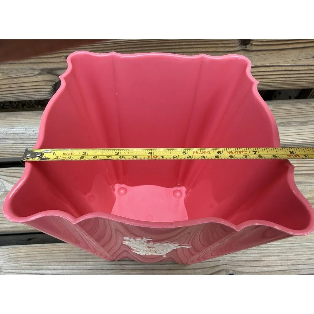 Vintage Schwarz Bros Plastics Wastebasket Pink White Raised Flowe MCM 1950s 8x10